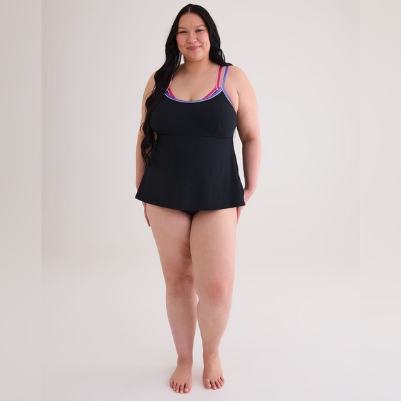 ❣️PENNINGTONS – Black Ribbed One-Piece Swim Dress – Plus Size 1X - Picture 1 of 11